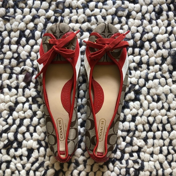 Coach Tan Canvas with Burnt Orange Leather Flats - Picture 1 of 7